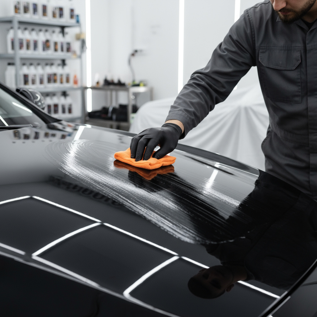Applying ceramic coating with a microfiber applicator
