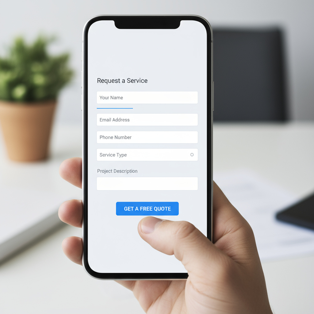 Mobile phone showing a booking form with a Get a Free Quote button