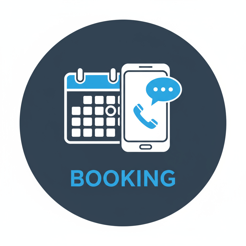Icons for booking, service and completion