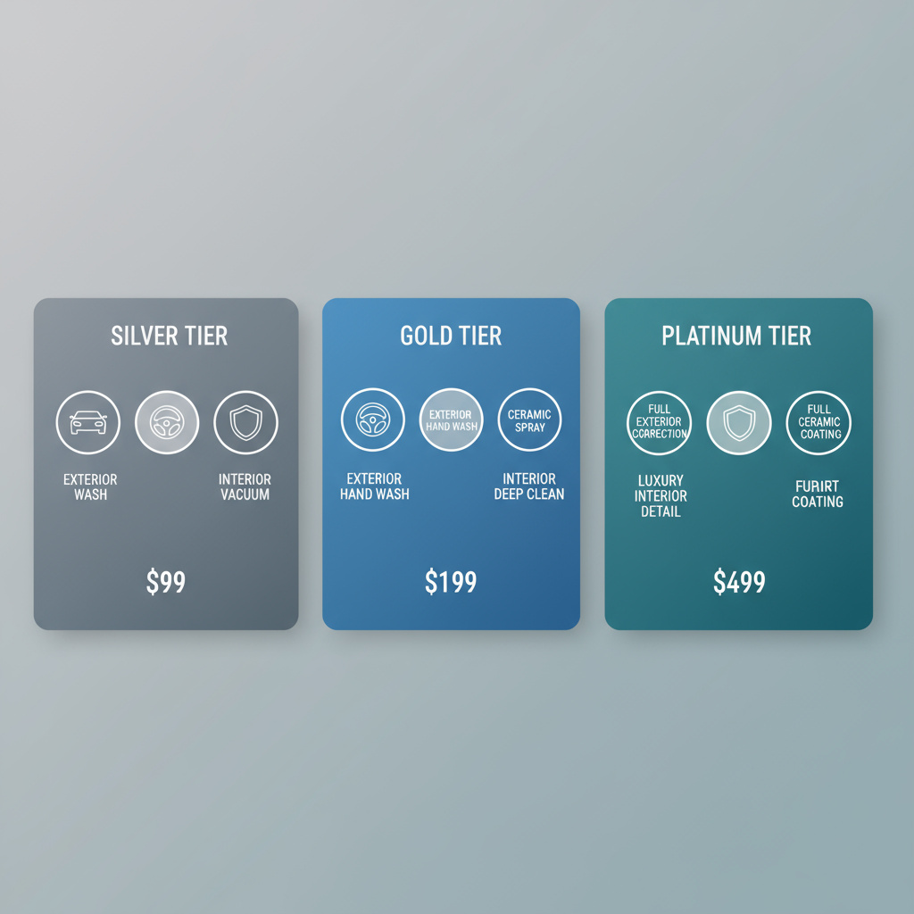 Comparison cards showing detailing package tiers